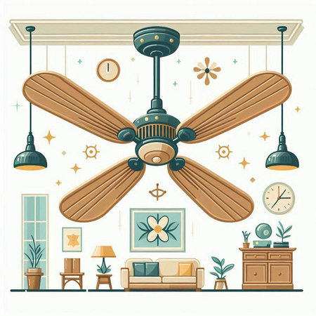 Ceiling fan. Furniture in retro style. Vector illustrationのイラスト素材