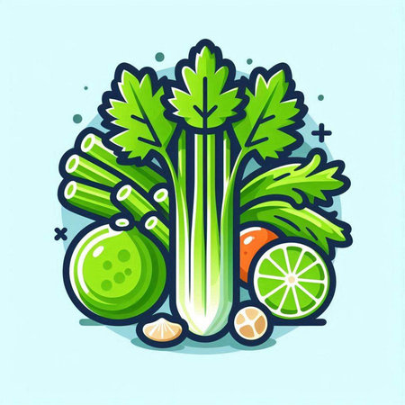 Celery, celery, lemon and lime. Vector illustration.のイラスト素材