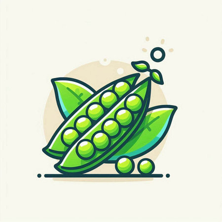 Peas icon. Vector illustration of green peas with leaves and seeds.のイラスト素材