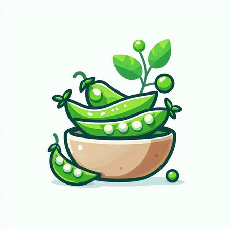 Peas in a bowl on a white background. Vector illustration.のイラスト素材
