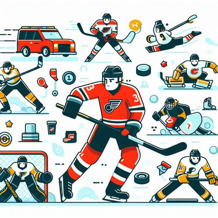Ice hockey background with sport elements. Vector illustration in flat style.のイラスト素材