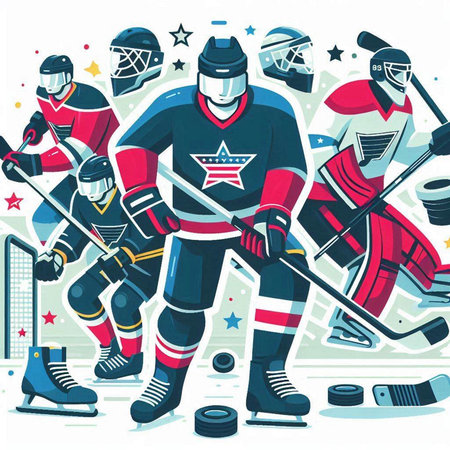 Ice hockey players. Vector illustration in cartoon style. Winter sport.のイラスト素材