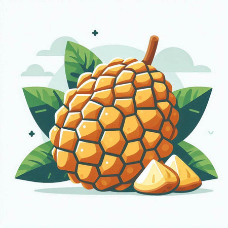 Custard apple isolated on white background. Cartoon vector illustration.のイラスト素材