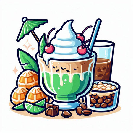Coffee smoothie with whipped cream and cherry. Vector illustration.のイラスト素材