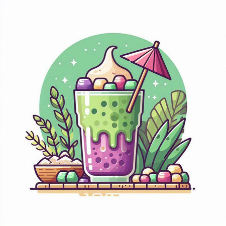 Vector illustration of a smoothie with ice cream in a glass.のイラスト素材