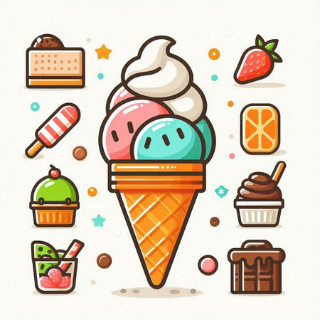 Colorful ice cream icons set in flat style. Vector illustration.のイラスト素材
