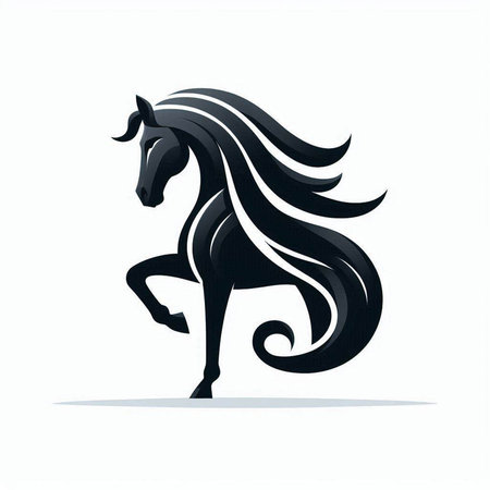 Horse silhouette. Vector illustration of a horse with long mane.のイラスト素材