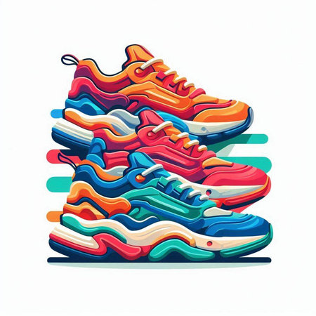 Colorful sneakers on a white background. Vector illustration of sneakers.のイラスト素材