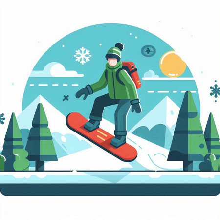 Snowboarder in winter sport activity. Flat style vector illustration.のイラスト素材