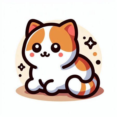 Cute kawaii cat sitting on the floor. Vector illustration.のイラスト素材