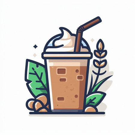 Coffee cup with whipped cream. Vector illustration in flat style.のイラスト素材