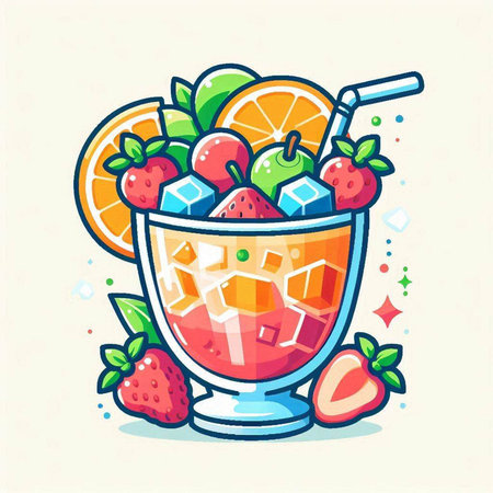 Fruit smoothie in a glass bowl. Vector illustration in cartoon style.のイラスト素材