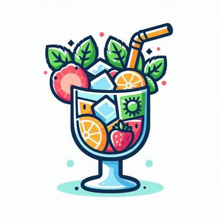 Cocktail with fruits, ice and mint. Vector illustration.のイラスト素材