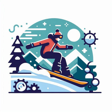 Snowboarder in mountains. Winter sports. Flat vector illustration.のイラスト素材