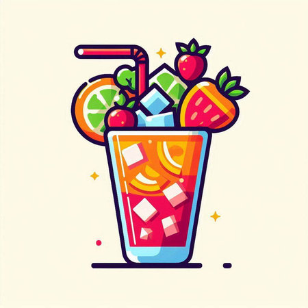 Fruit cocktail in a glass. Vector illustration in flat style.のイラスト素材
