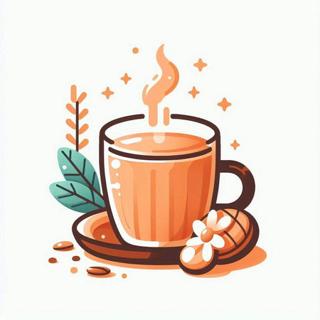 Cup of tea with coffee beans and sweets. Vector illustration.のイラスト素材