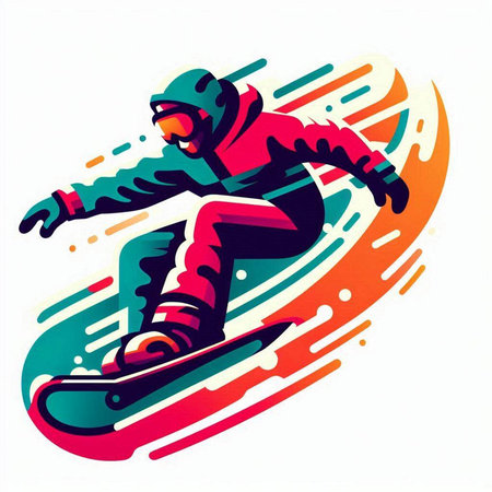 Snowboarder jumping on a snowboard. Colorful vector illustration.のイラスト素材