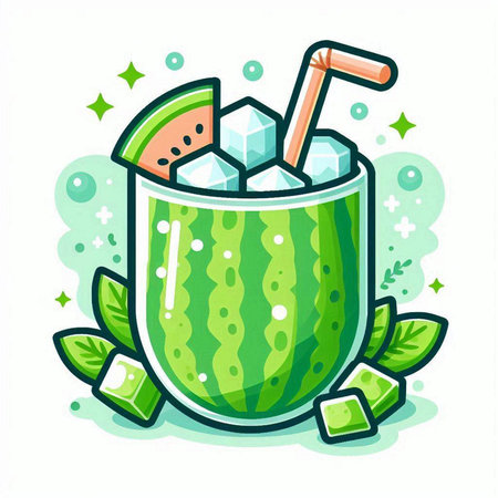 Cocktail with watermelon and ice cubes. Vector illustration.のイラスト素材