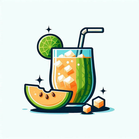 Cocktail with melon and ice cubes. Vector illustration.のイラスト素材