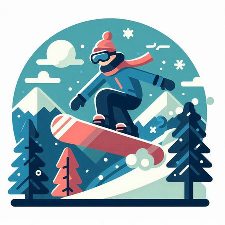 Snowboarder jumping in the mountains. Flat style vector illustration.のイラスト素材