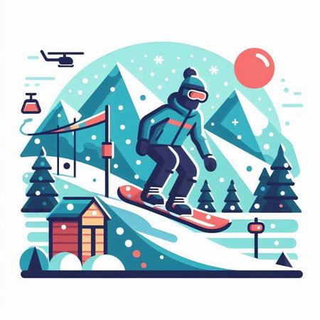 Snowboarder in the mountains. Winter sport. Vector illustration.のイラスト素材