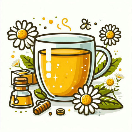Cup of tea with chamomile flowers. Vector illustration.のイラスト素材