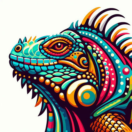 Colorful iguana head on a white background. Vector illustration.のイラスト素材