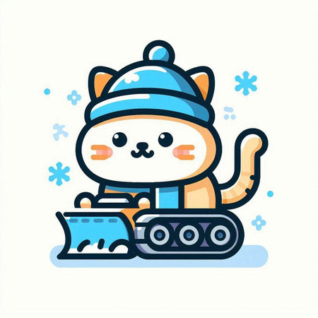 Cute cat playing snowballs. Cute animal in winter clothes. Vector illustration.のイラスト素材