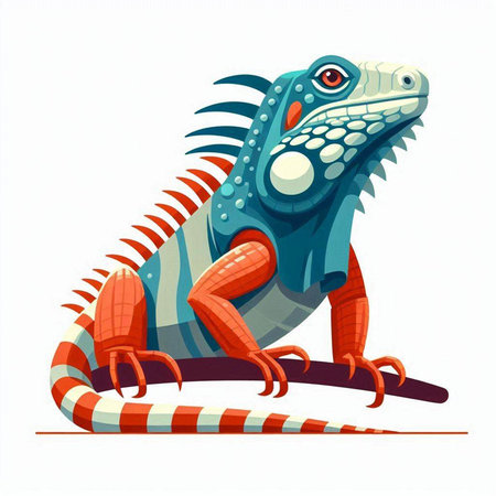 Cartoon iguana isolated on a white background. Vector illustration.のイラスト素材