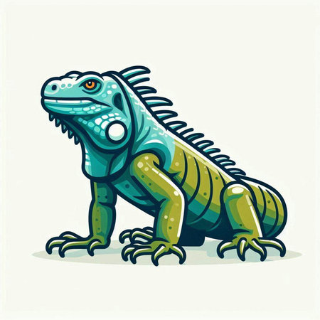 Green iguana isolated on white background. Vector illustration in cartoon style.のイラスト素材