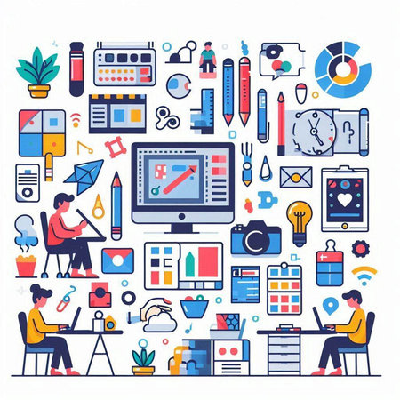 Flat design modern vector illustration concept of creative process, business and technology.のイラスト素材