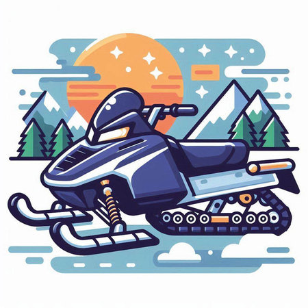 Vector illustration of a snowmobile on the background of the mountains.のイラスト素材