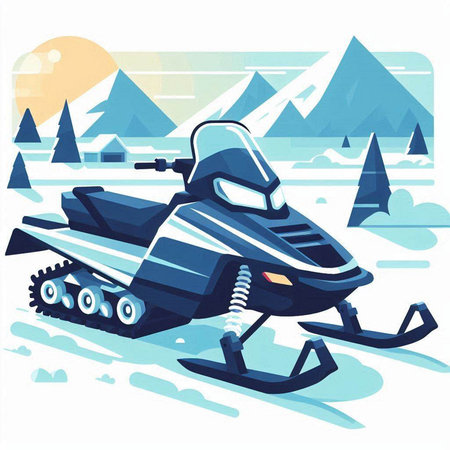 Snowmobile in the mountains. Vector illustration. Clip-art.のイラスト素材