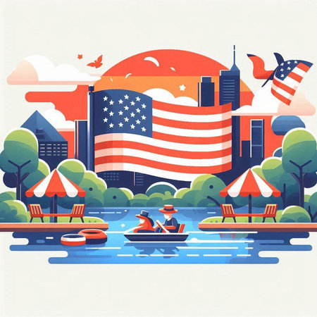 American holiday in United States of America. Flat design vector illustration.のイラスト素材