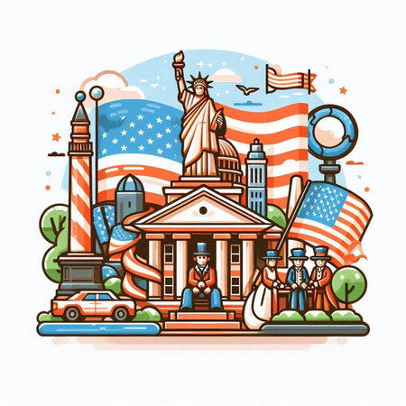 Statue of Liberty, New York City, United States of America, vector illustrationのイラスト素材