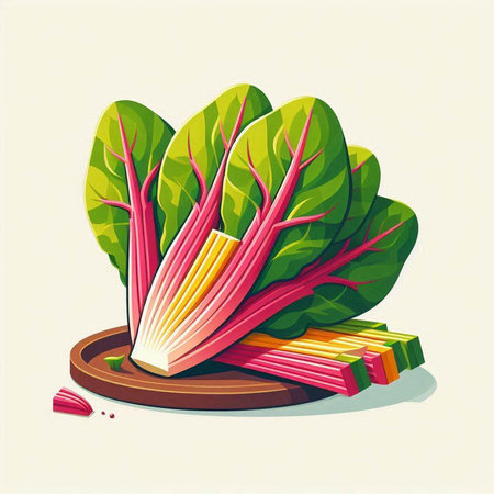 Bunch of chard on a wooden board. Vector illustration.のイラスト素材