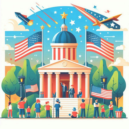 Patriotic United States of America Memorial. Flat style vector illustration.のイラスト素材