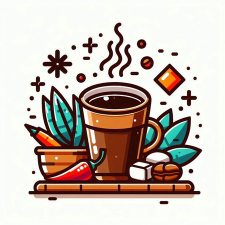 Cup of hot tea with spices and herbs. Vector illustration.のイラスト素材
