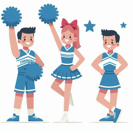 Cheerleaders. Cheerleaders with pompoms. Cheerleaders. Vector illustrationのイラスト素材