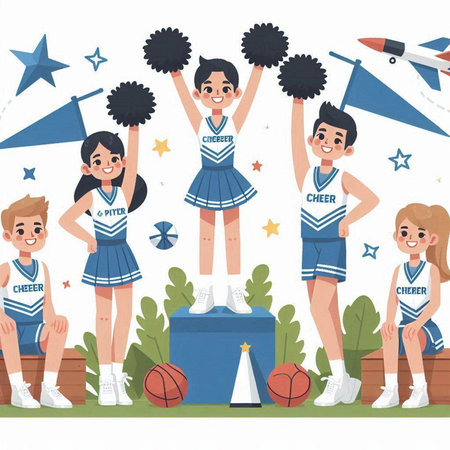 Cheerleaders in uniform. Cheerleading team. Vector illustrationのイラスト素材
