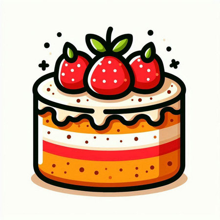 Cake with strawberries on white background. Vector illustration in cartoon style.のイラスト素材
