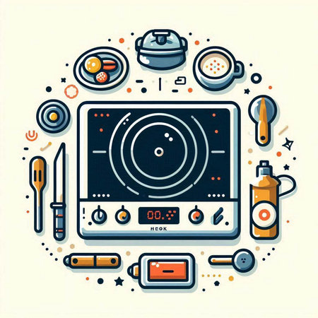 Kitchen appliances and cooking equipment. Vector illustration in line art style.のイラスト素材
