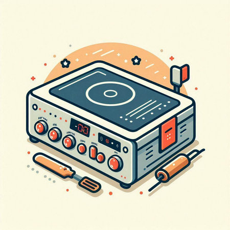 Electronic music record player. Vector illustration in line art style.のイラスト素材