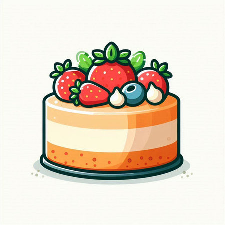 Cake with strawberries, blueberries and raspberries. Vector illustration.のイラスト素材