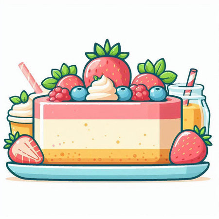 Vector illustration of a piece of cake with fresh berries on a white background.のイラスト素材