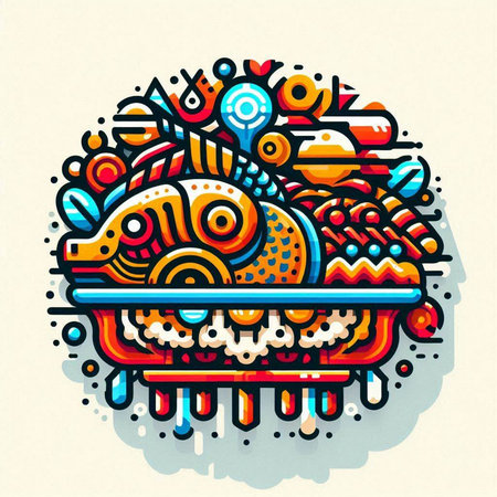 Cartoon vector doodles hippie illustration. Colorful detailed, with lots of objects background. Funny picture.のイラスト素材