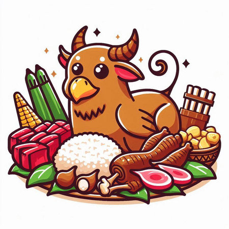 Illustration of a Chinese New Year of the Ox, vector illustrationのイラスト素材