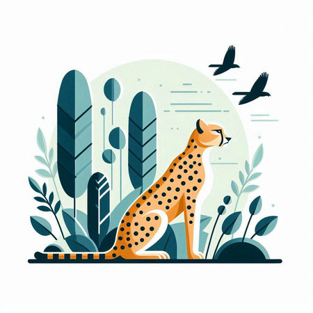Cheetah in the jungle. Vector illustration in flat style.のイラスト素材