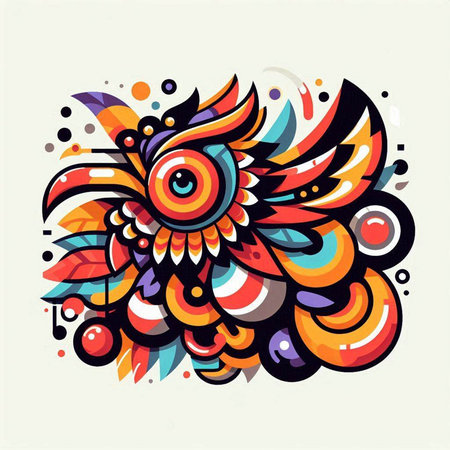 Colorful vector illustration of abstract colorful bird with eyes and feathers.のイラスト素材