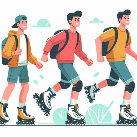 People on roller skates. Vector illustration in flat cartoon style.のイラスト素材
